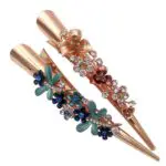 2 Long Duckbill Hair Clips With Iris Flowers and Dragonfly