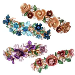 4 Colorful Vintage Flower Design French Hair Clips